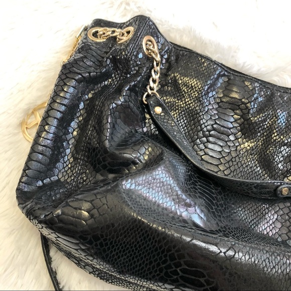 MICHAEL Michael Kors Jet Set Chain Python-Embossed Black Patent Shoulder Tote - Picture 8 of 16